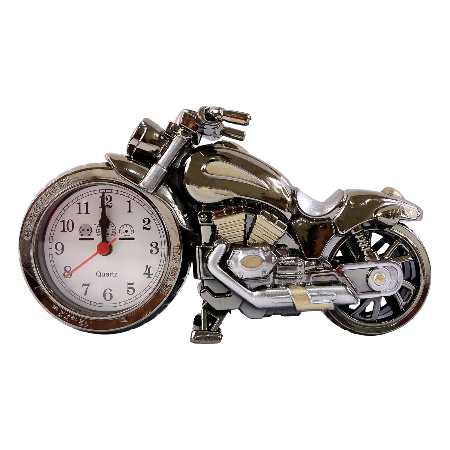 Motorcycle alarm clock showing alarm feature