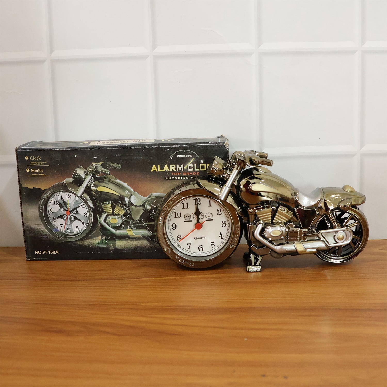Stylish motorbike table clock detail