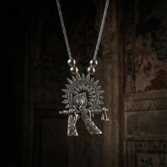 Oxidised Silver Finish Krishna Flute Pendant Necklace (1 Pc)