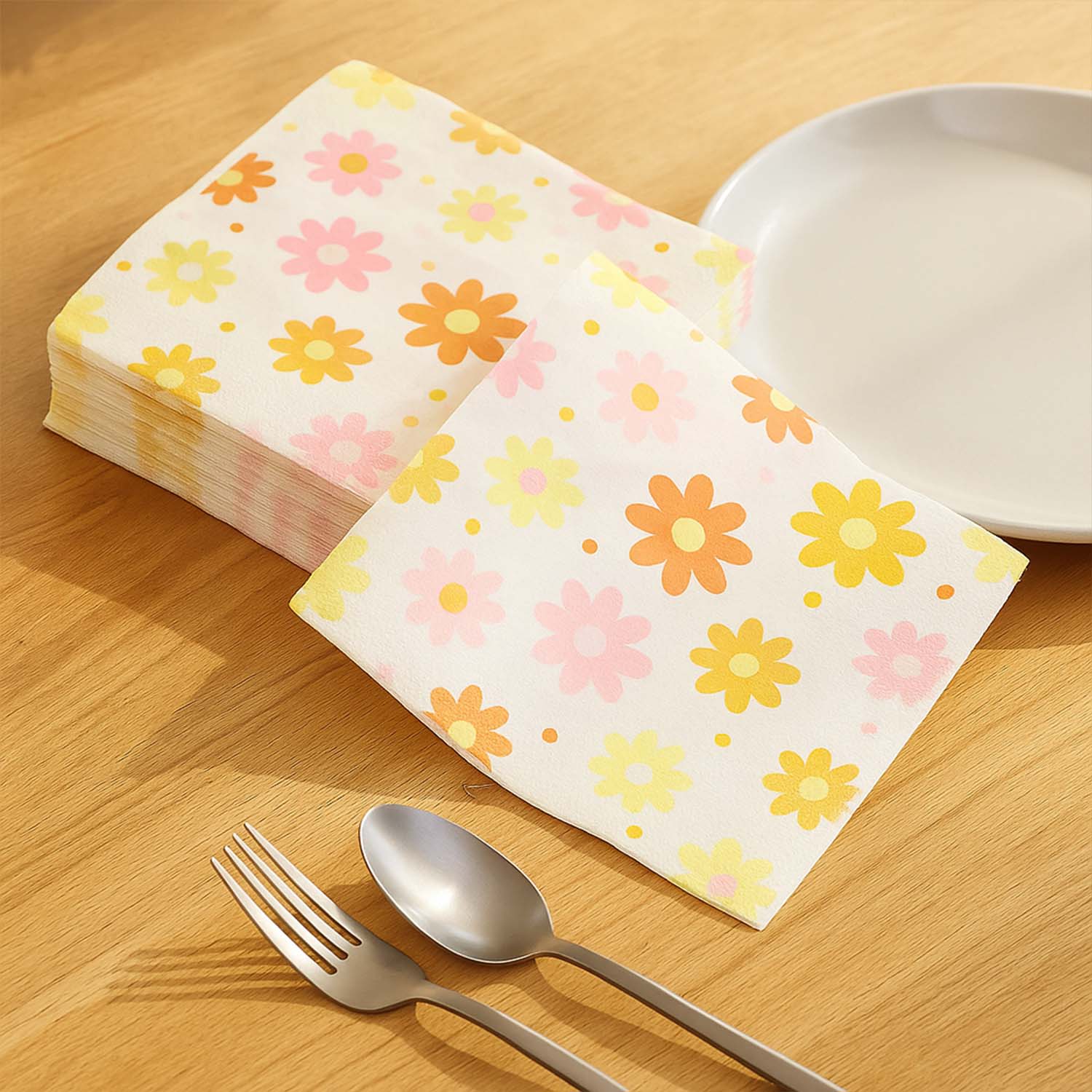Floral Printed Paper Table Napkins – 50 Pc Disposable Soft Tissue  (26x26 Cm)