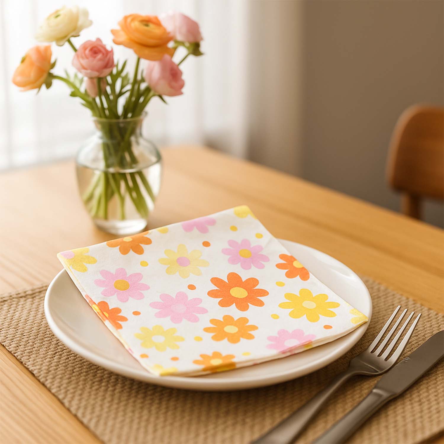 Floral Printed Paper Table Napkins – 50 Pc Disposable Soft Tissue  (26x26 Cm)