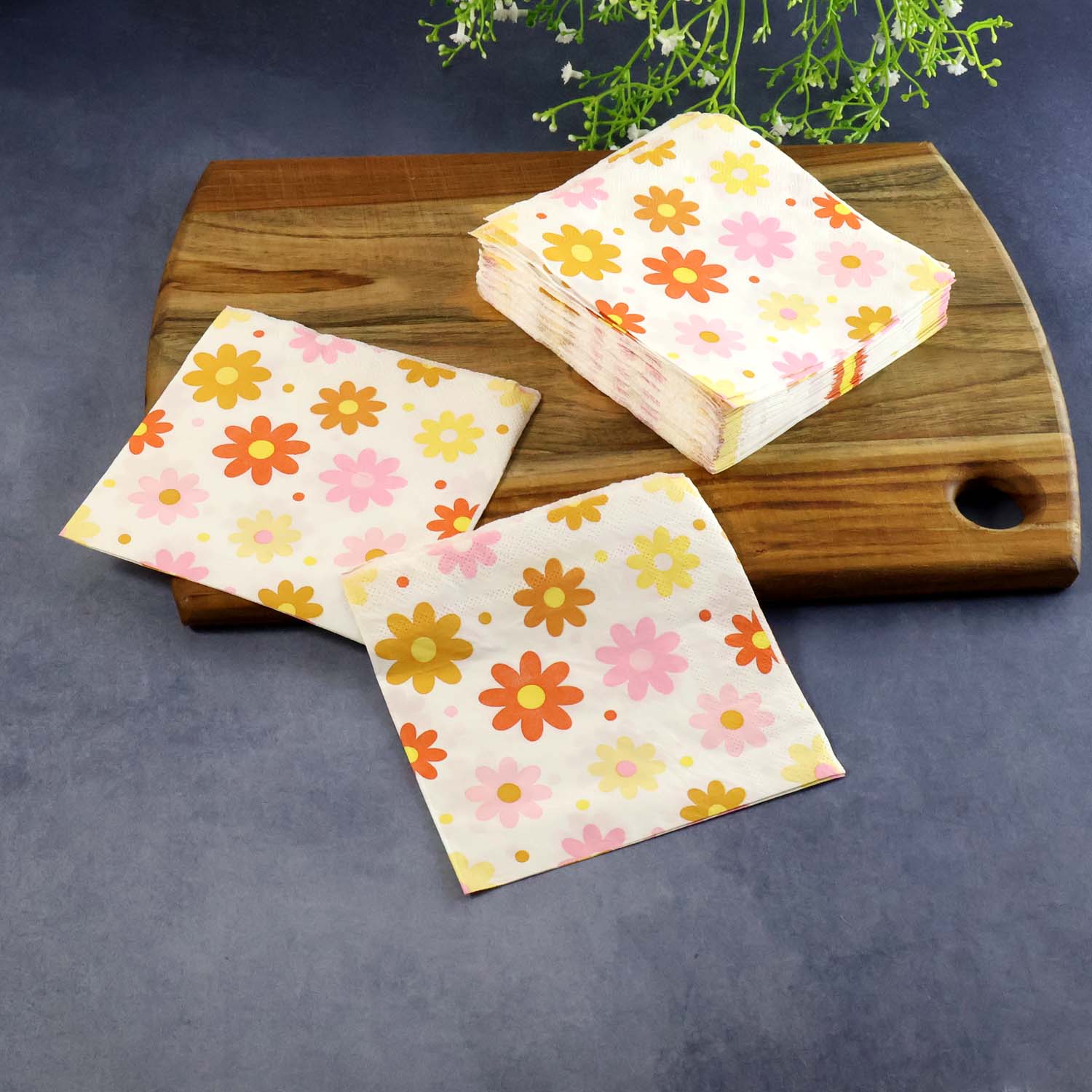 Floral Printed Paper Table Napkins – 50 Pc Disposable Soft Tissue  (26x26 Cm)