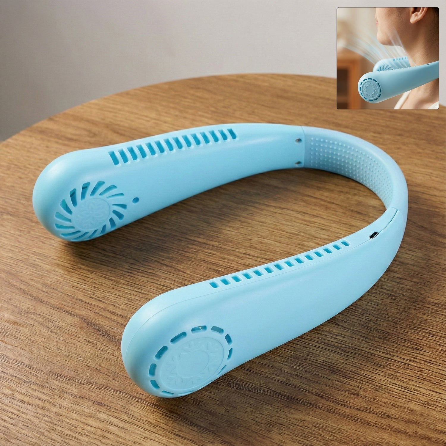 Rechargeable hanging neck fan designed for personal cooling