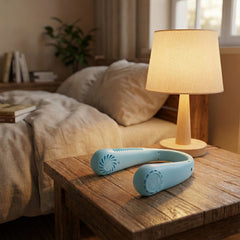 Rechargeable hanging neck fan providing hands-free portable cooling