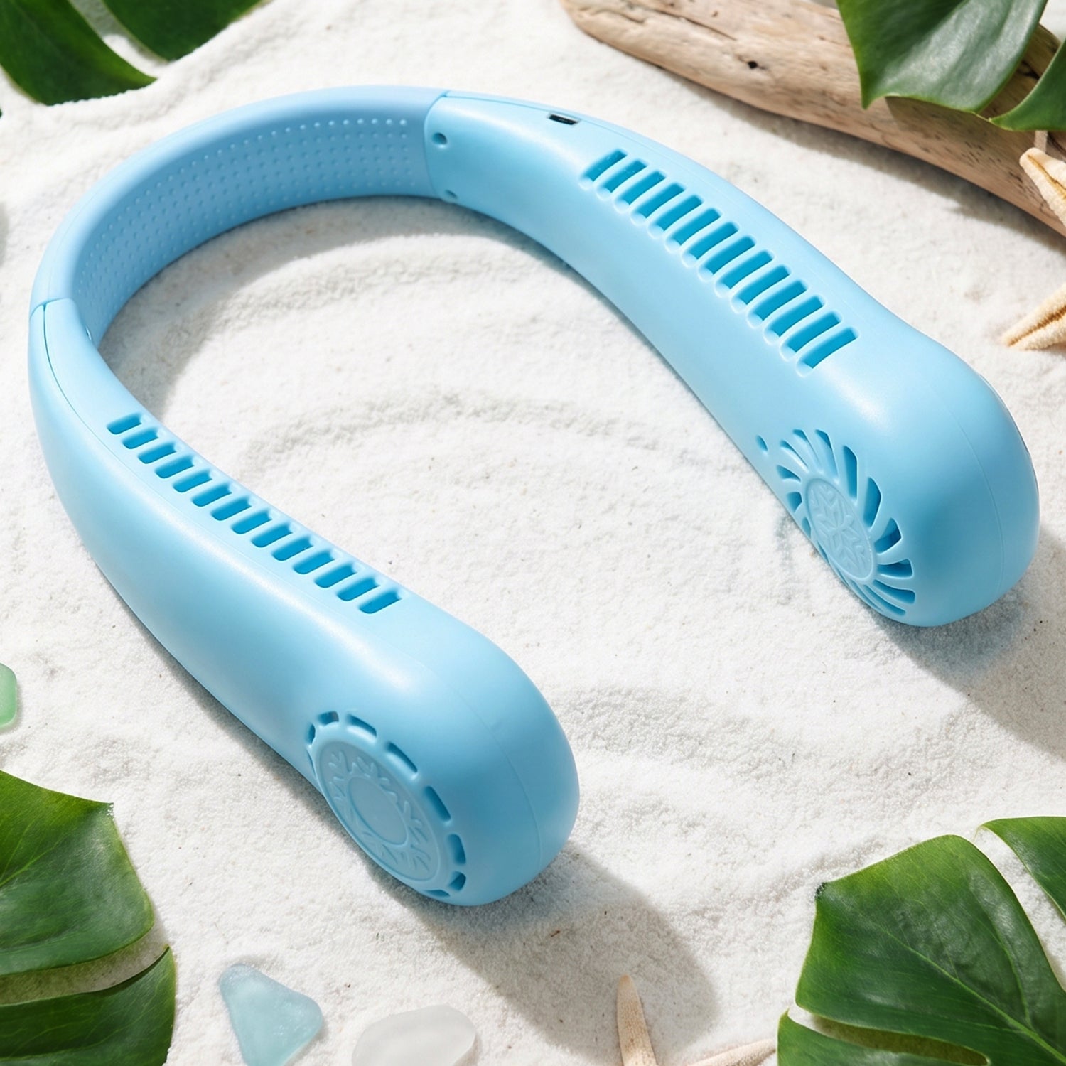blue portable mini neck fan