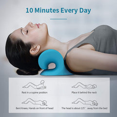 Side view of blue neck relaxer pillow for tension relief