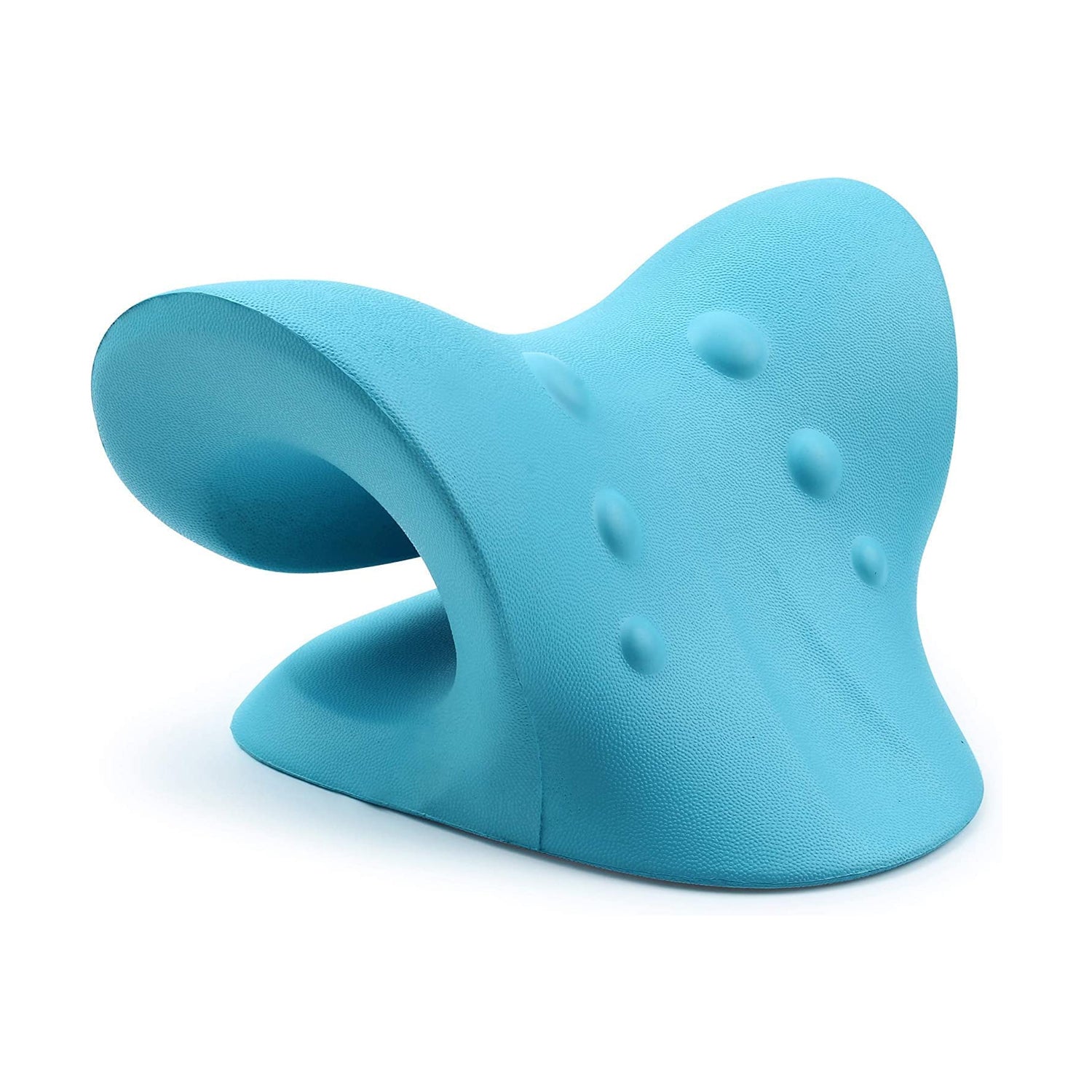 Blue supportive pillow with acupressure bumps for neck pain relief