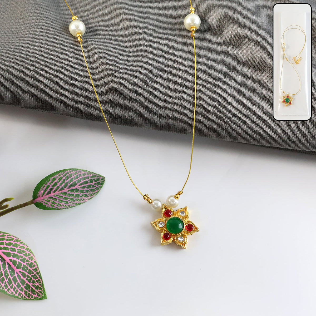 Traditional Multicolor Stone Floral Pendant Necklace Chain (1 Pc)