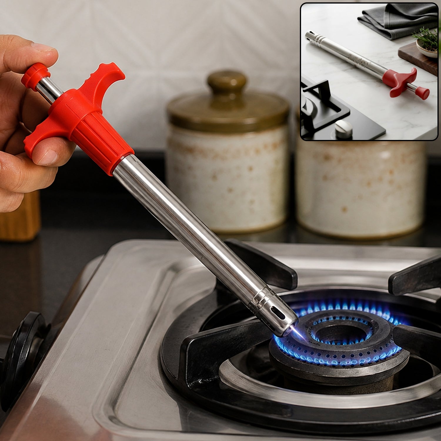 Apex stainless steel gas lighter with trigger grip