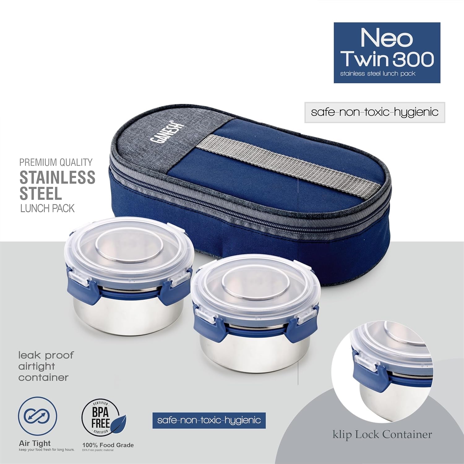 Ganesh Neo Twin 400 Lunch Box Set with Insulated Carry Bag (1 Set)
