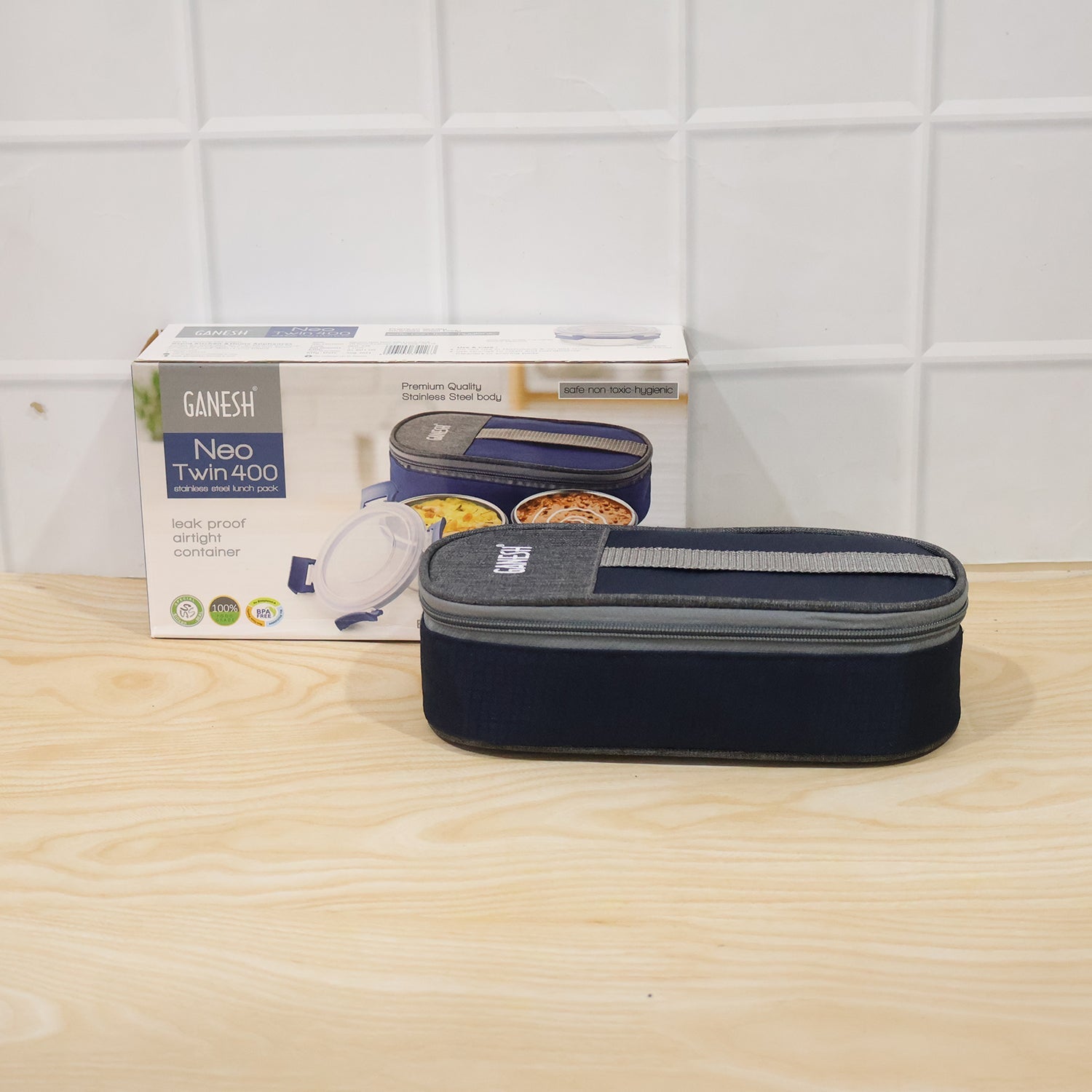 Ganesh Neo Twin 400 Lunch Box Set with Insulated Carry Bag (1 Set)