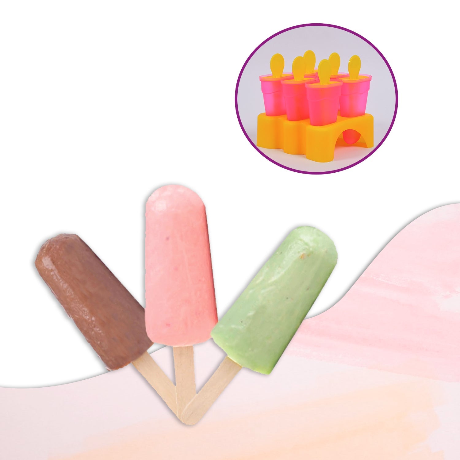 Plastic kulfi maker mould set displayed on kitchen counter