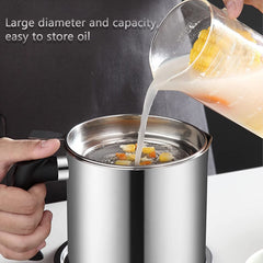 Frying oil reuse strainer pot with handle