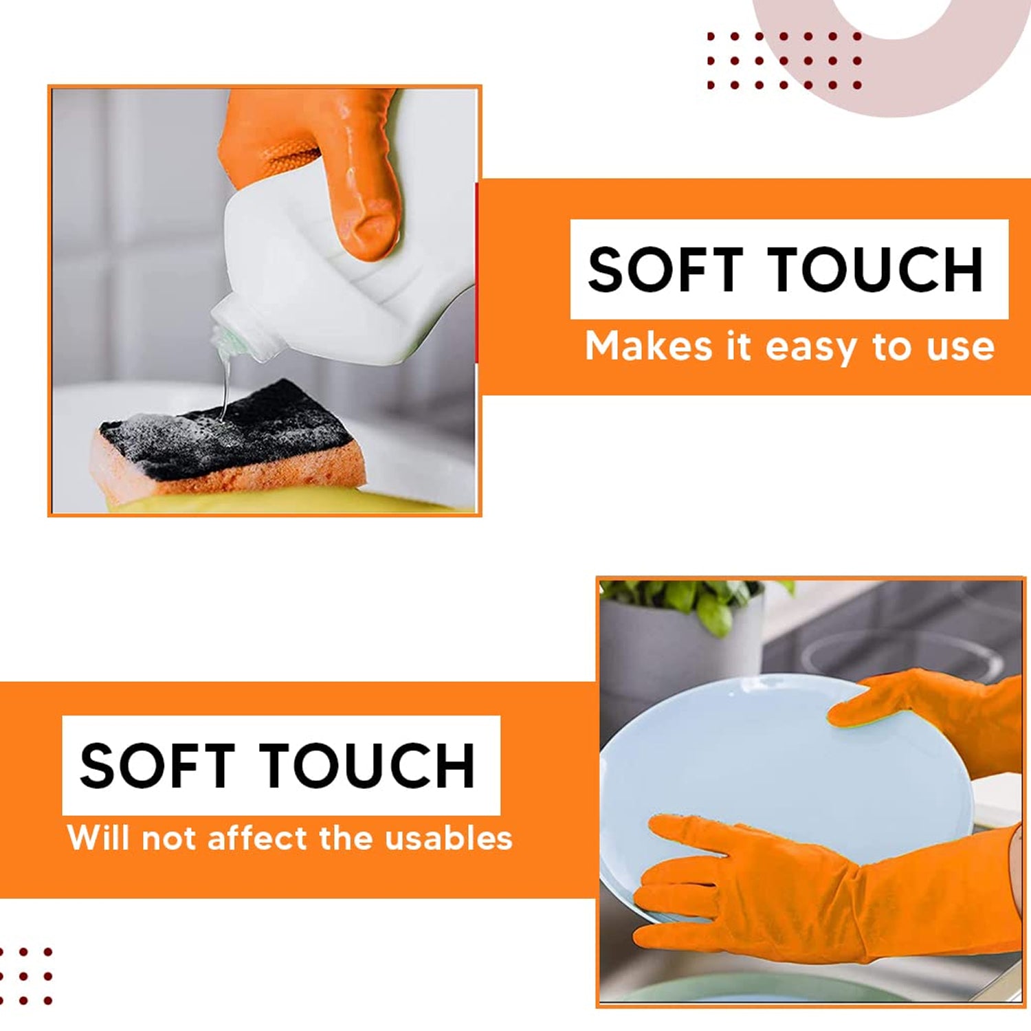 Waterproof orange household cleaning gloves