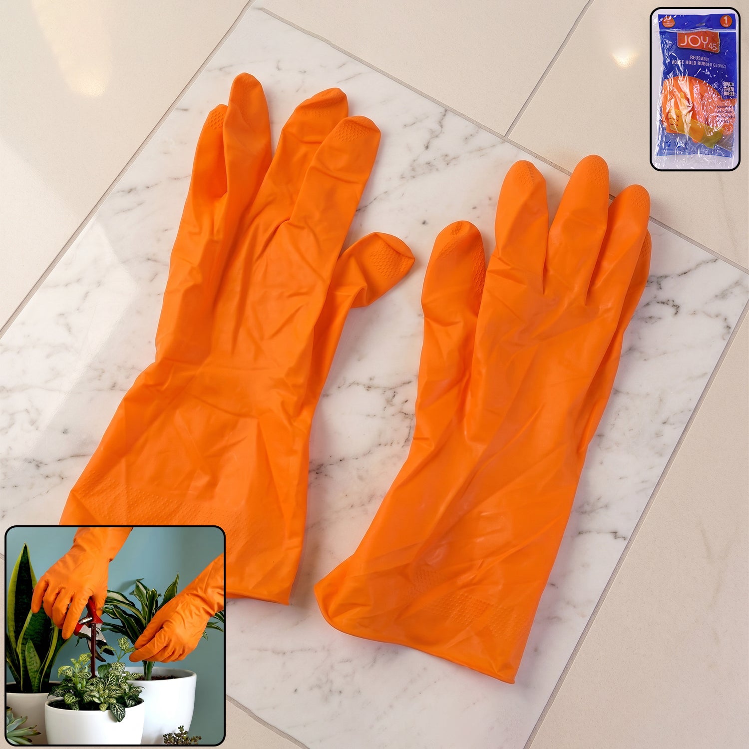 Large orange rubber cleaning gloves