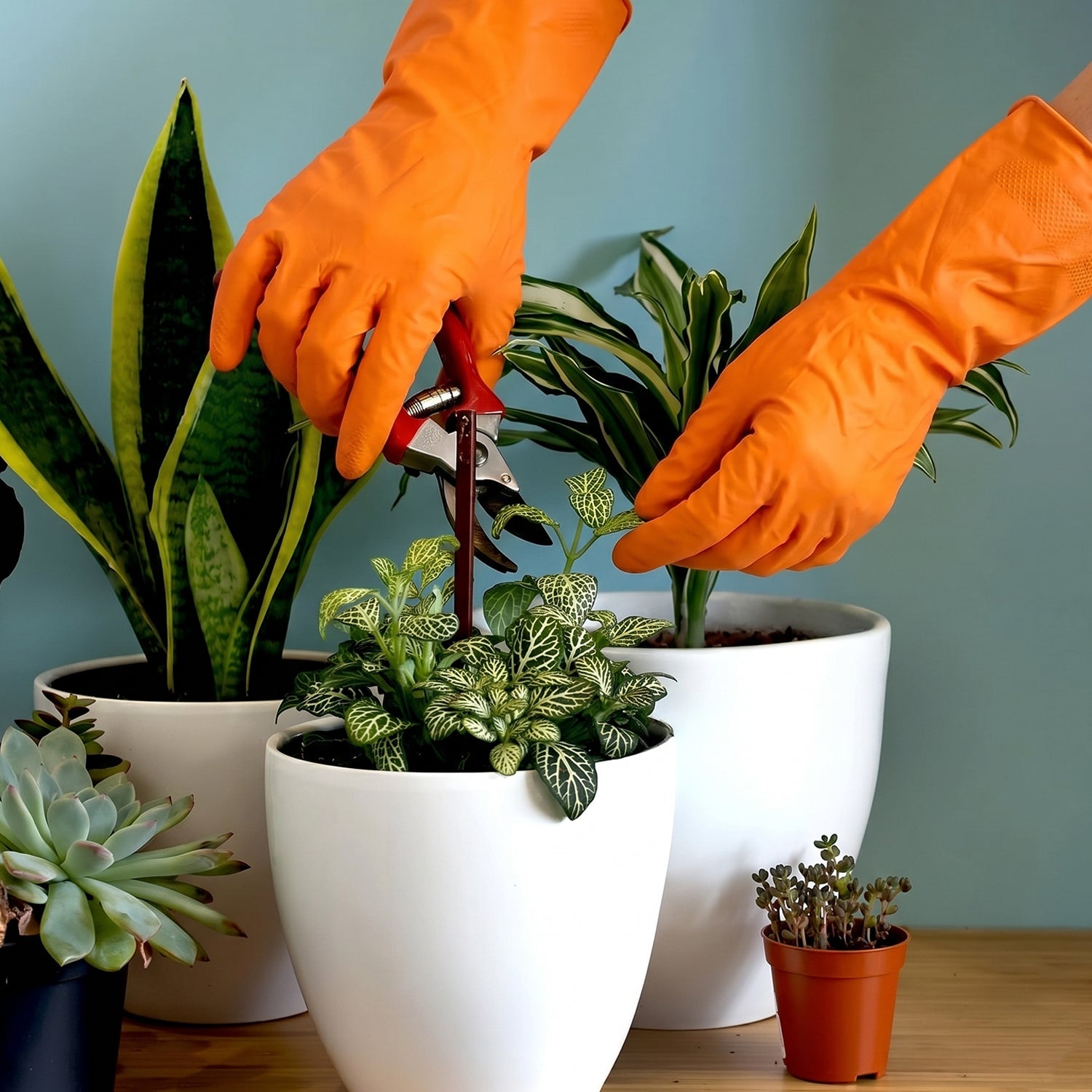 Close-up of orange cleaning gloves