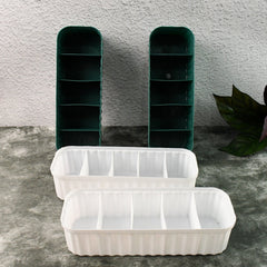 Close-up of a 5-compartment drawer organizer with neatly folded socks inside