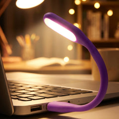 Close-up of purple USB LED light with bendable neck