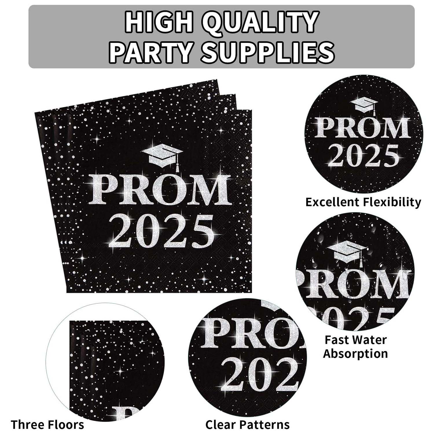 Prom 2025 Party Napkins (33 x 33 Cm / 100 Pc)