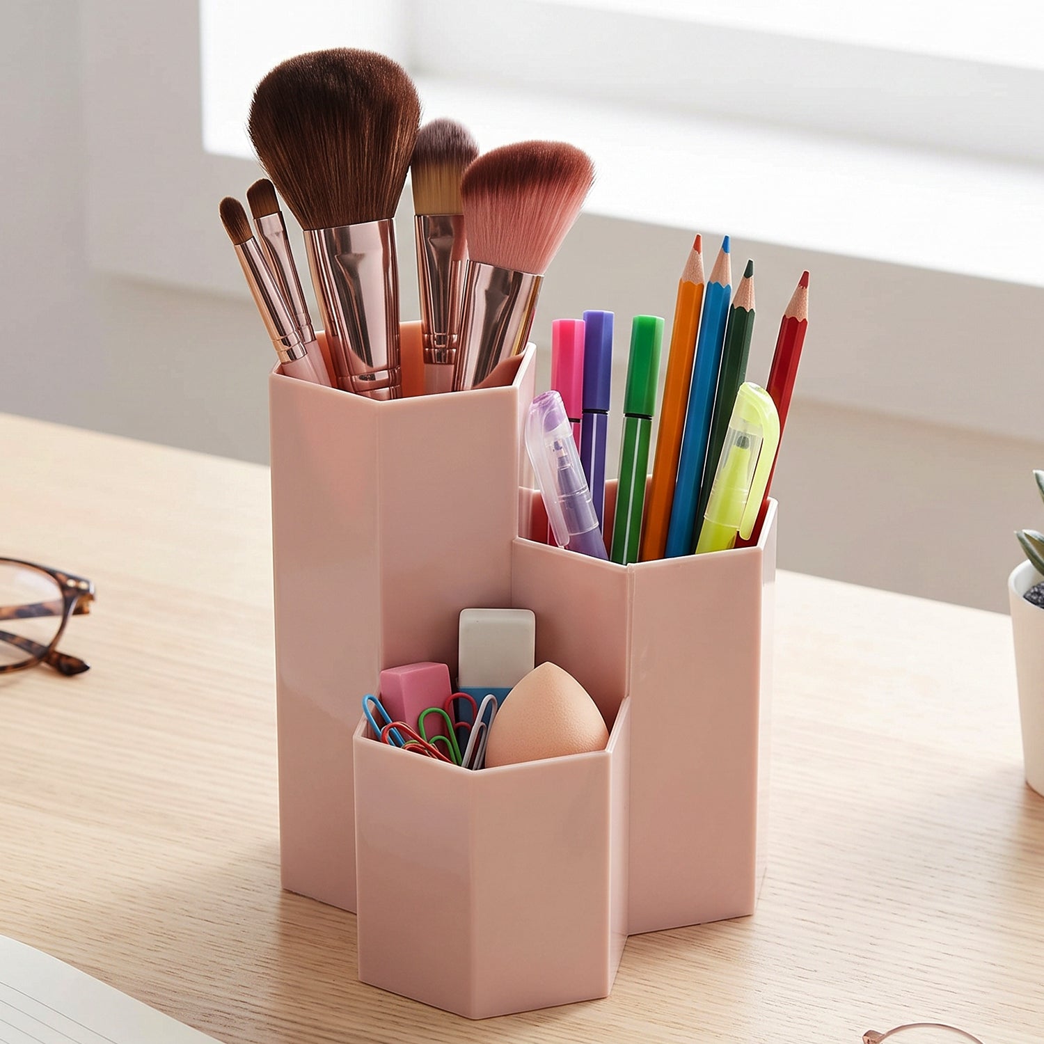 Plastic Multi Compartment Desktop Organizer Box for Pen and Stationery (1 Pc)