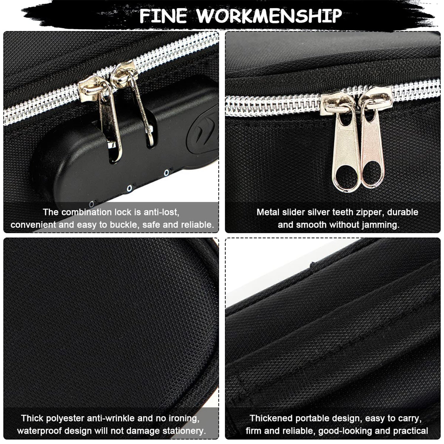 4 Layer Zipper Stationery Pouch Pencil Case with Combination Lock for Students