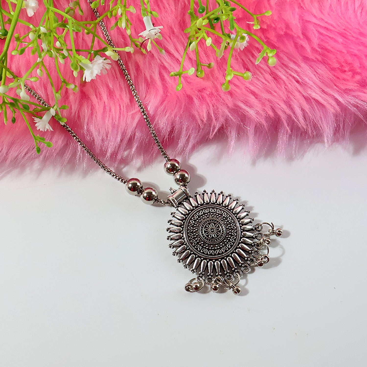 Oxidised Silver Traditional Long Necklace (1 Pc)