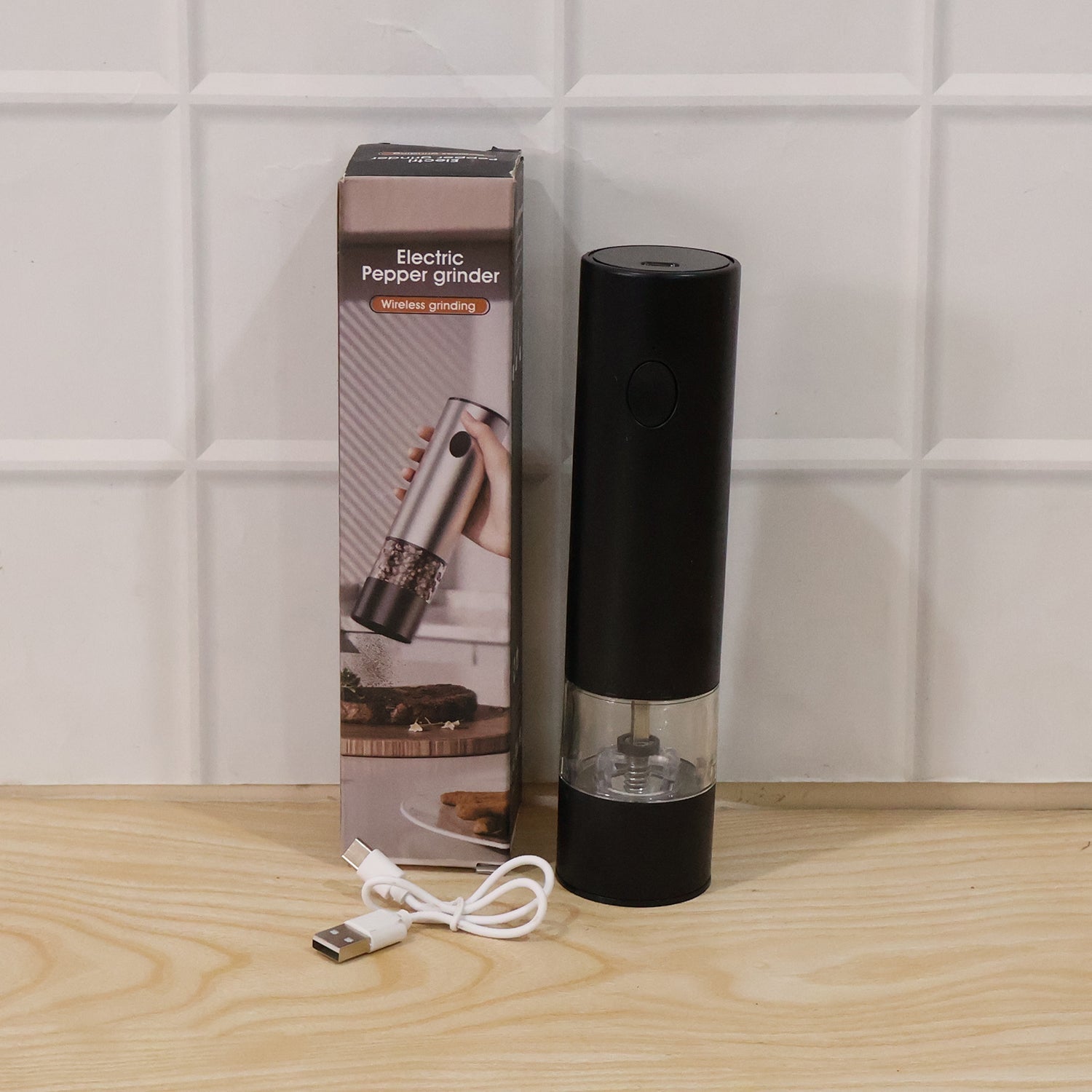 Electric salt and pepper mill with see-through chamber and sleek design