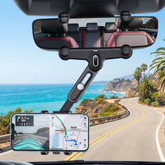 Easy clip-on rearview mirror phone holder with firm grip and 360Â° rotation