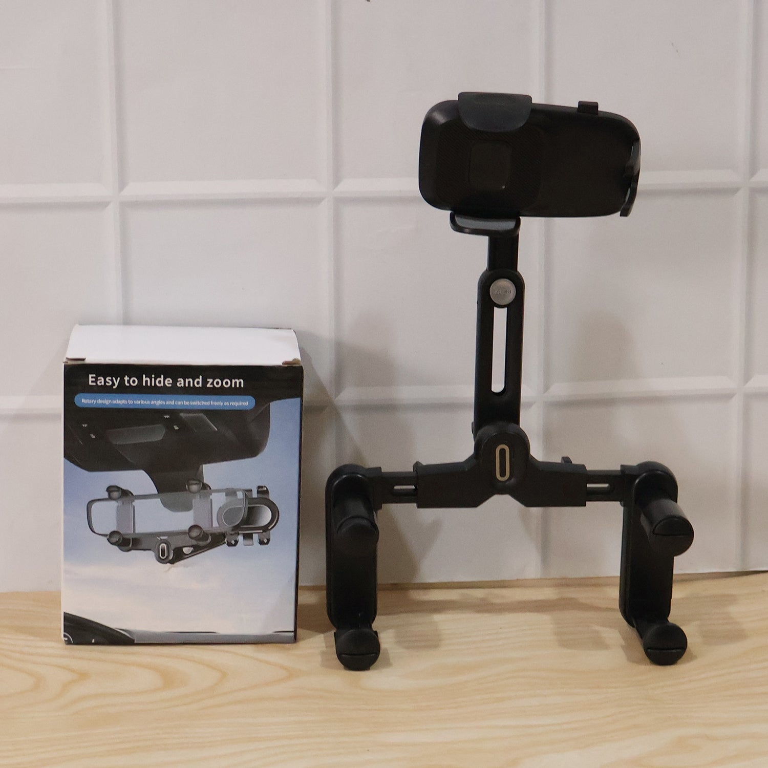Car Rear View Mirror Phone Holder â€“ 360Â° Adjustable & Retractable