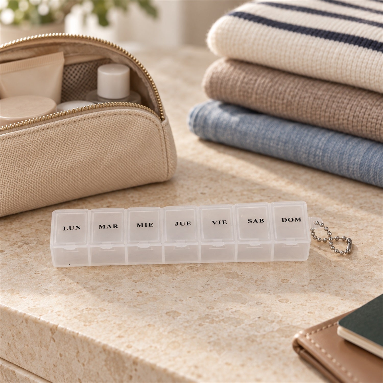 Detailed view of medicine pill box.