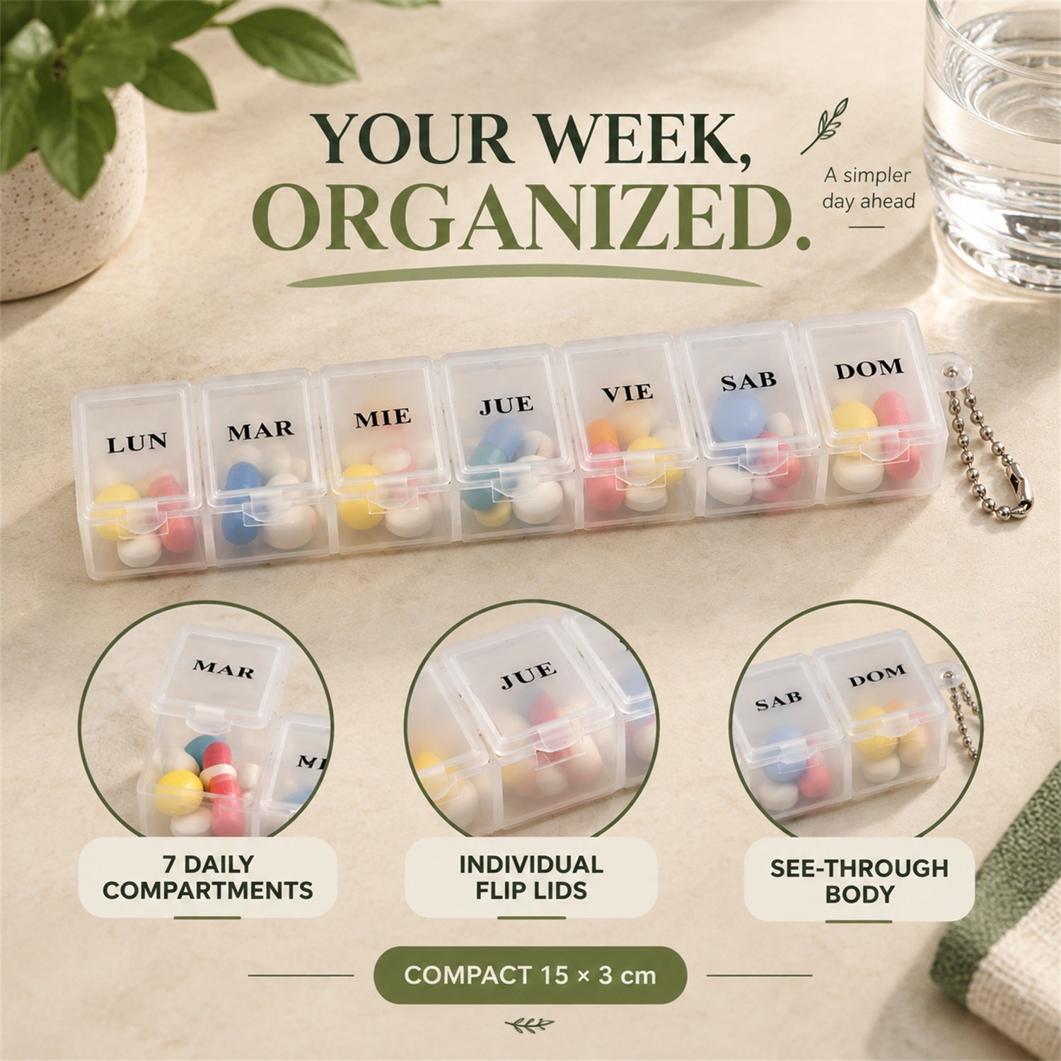 Overview of medicine pill box.