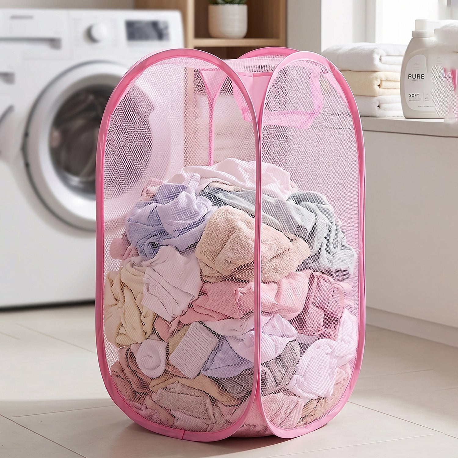 Foldable Mesh Laundry Basket Lightweight Clothes Hamper (1Pc, 32x32x58cm)