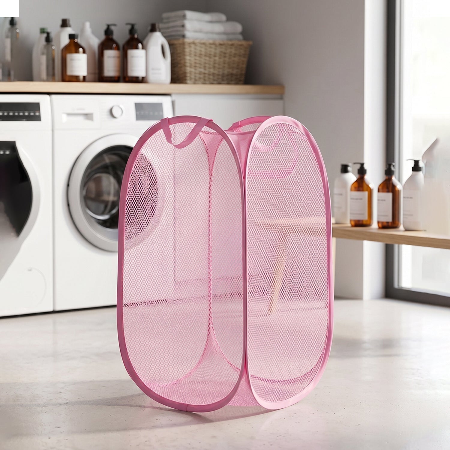 Foldable Mesh Laundry Basket Lightweight Clothes Hamper (1Pc, 32x32x58cm)