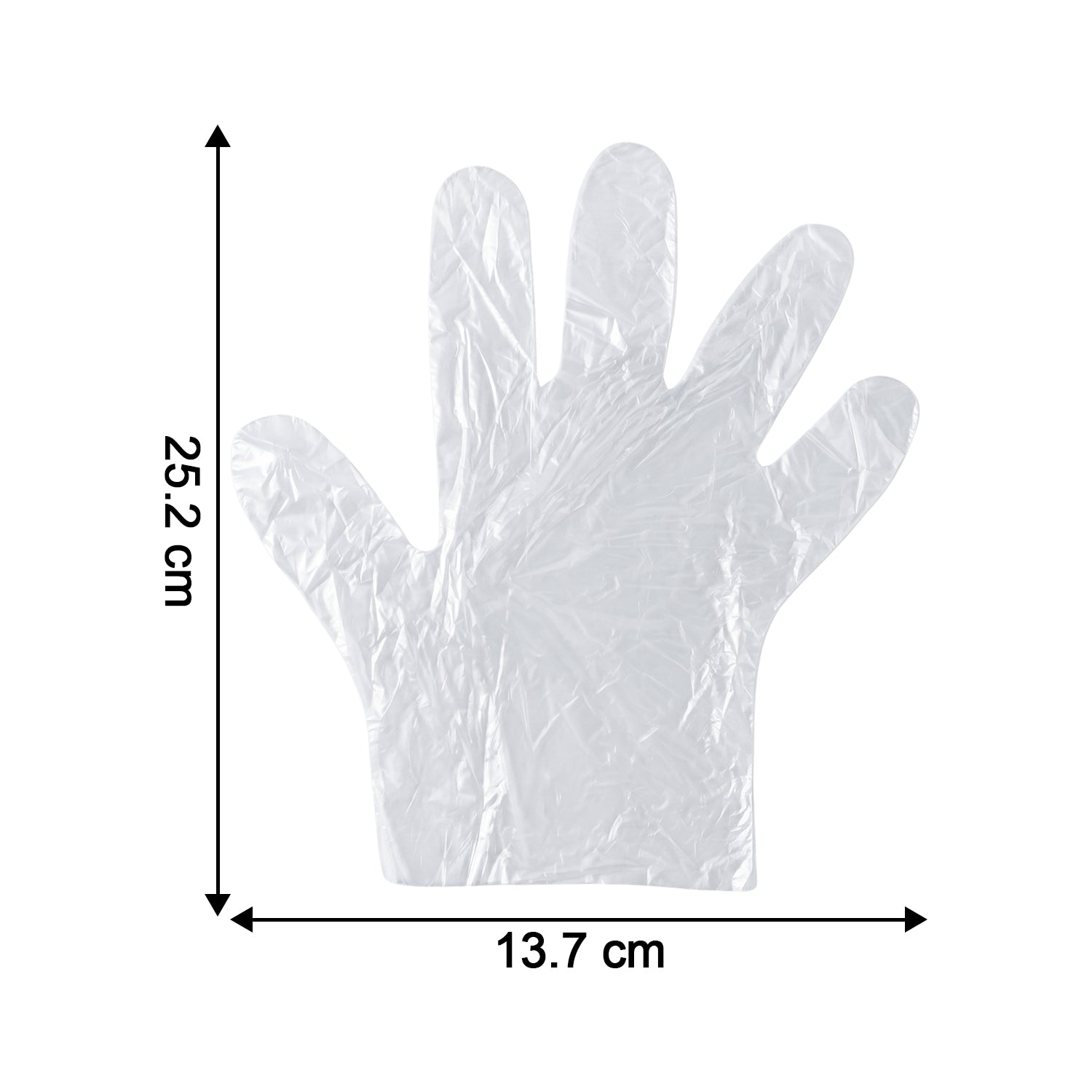 Stack of 100 clear disposable plastic gloves in original packaging