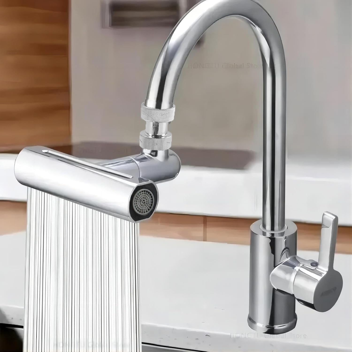 Side view of adjustable plastic shower head