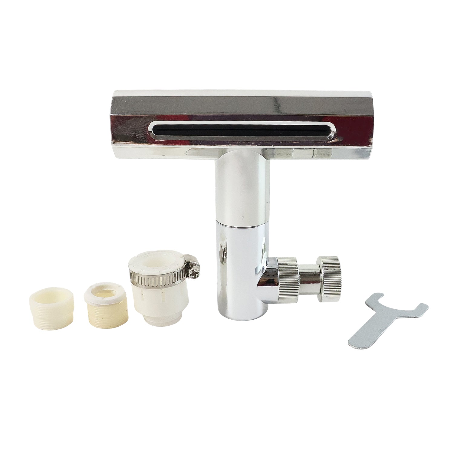 Plastic shower head angled view with water spray options