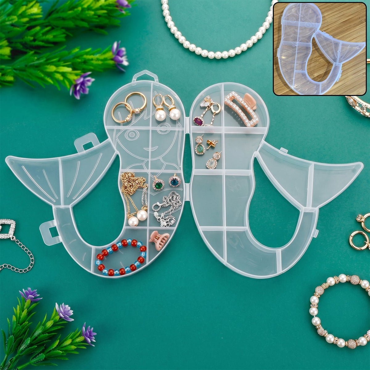 Mermaid Shape Storage Box Plastic Jewellery Organizer Multi Compartment (1 Pc)