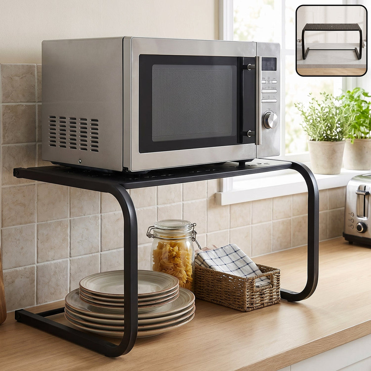 Metal kitchen microwave oven storage rack countertop organiser