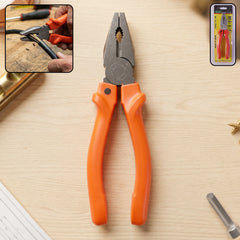 Heavy-duty combination pliers with orange handle and steel jaws for electrical work