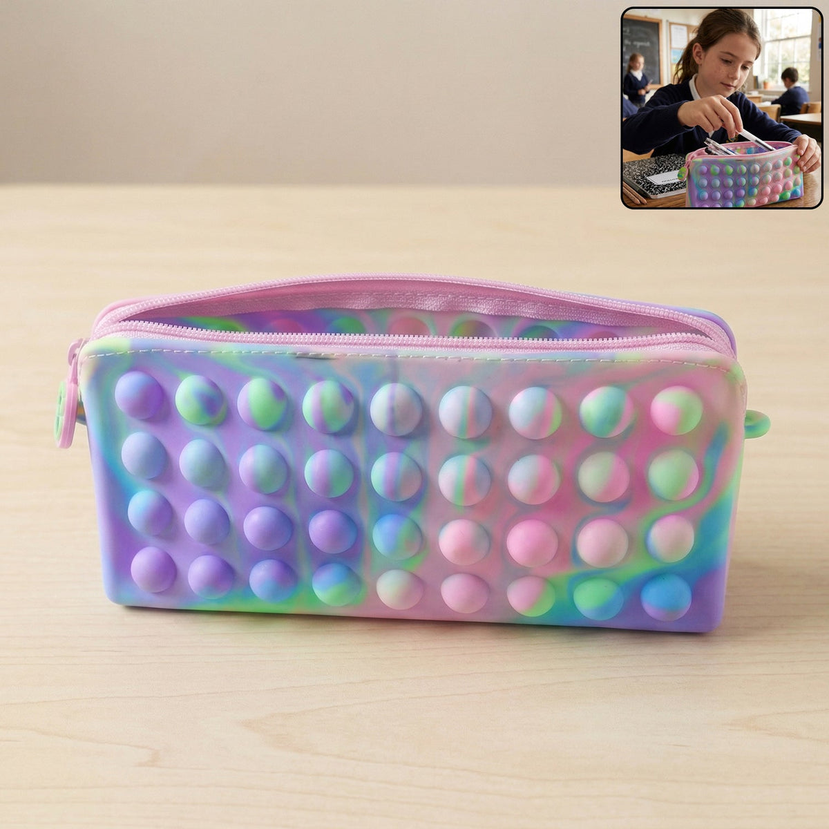 Multicolor pop it pencil pouch