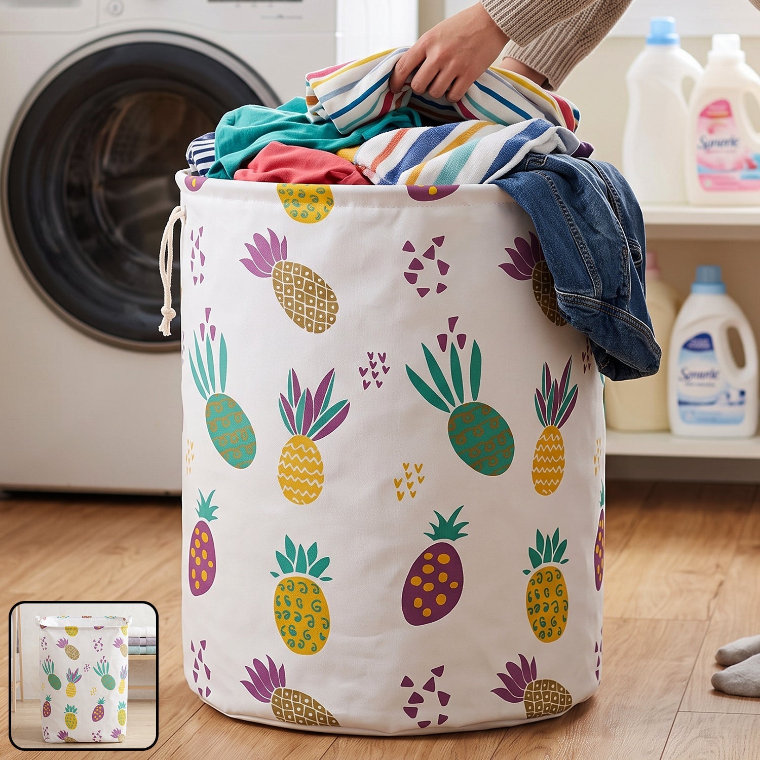 Printed fabric clothes storage bag foldable laundry basket hamper