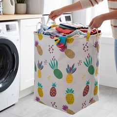 Laundry basket filled with clothes in a bedroom