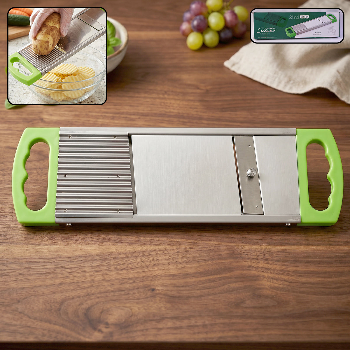 2 in 1 Potato Slicer used in all kinds of household kitchen purposes for cutting and slicing of potatoes.
