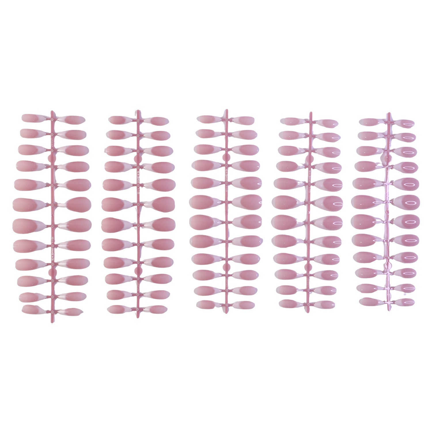 Full set of press-on false nails in nude pink and white tips