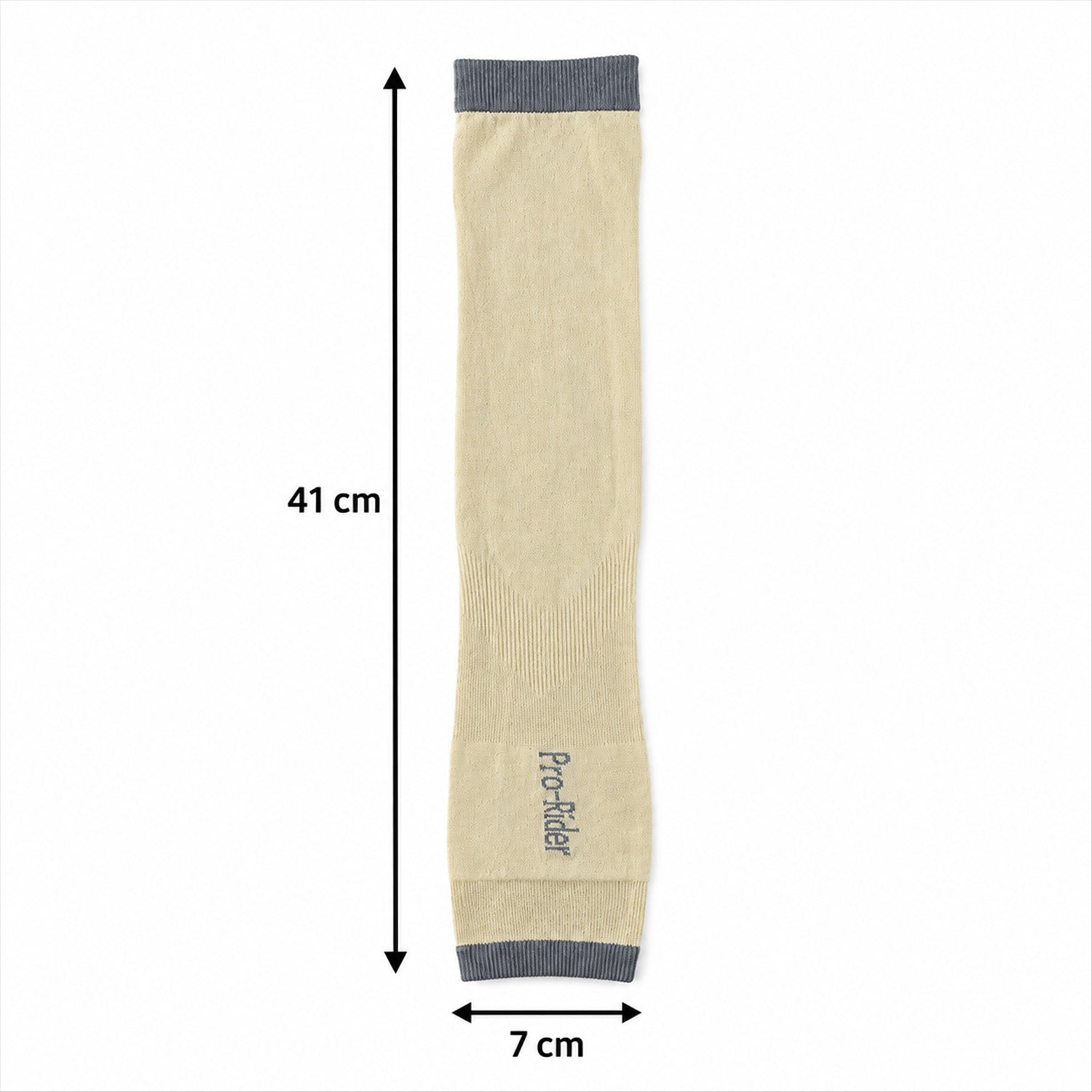 A single beige arm sleeve with gray cuffs is shown with measurement arrows indicating 41 cm length and 7 cm width.