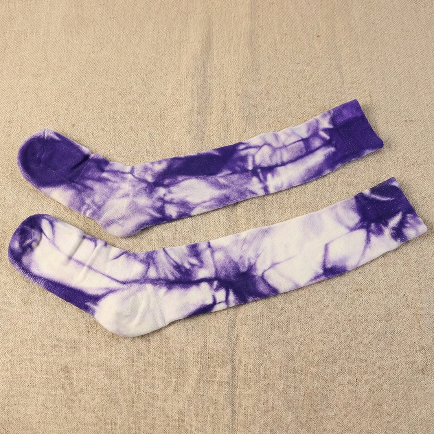 Purple & White Tie-Dye Long Socks (1 Pair)