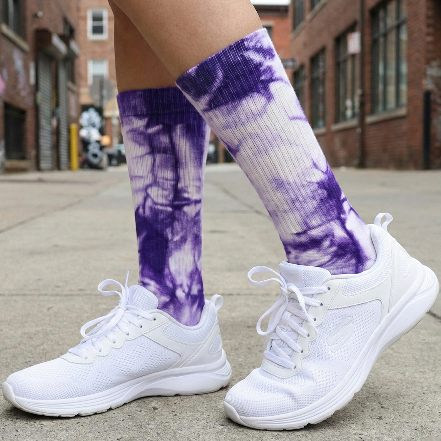 Purple & White Tie-Dye Long Socks (1 Pair)