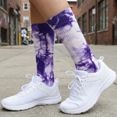 Purple & White Tie-Dye Long Socks (1 Pair)