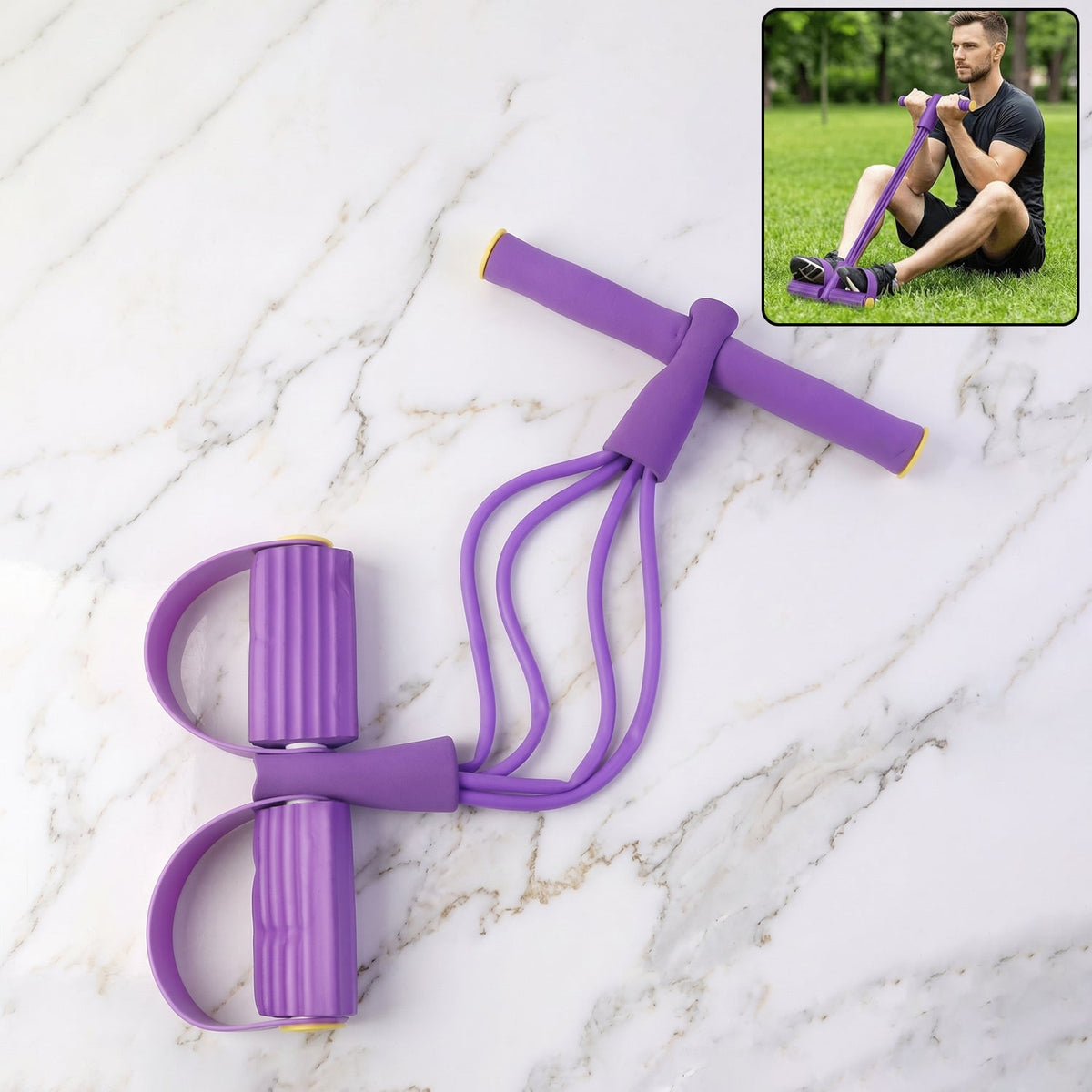 Portable pull rope resistance exerciser with foot pedal