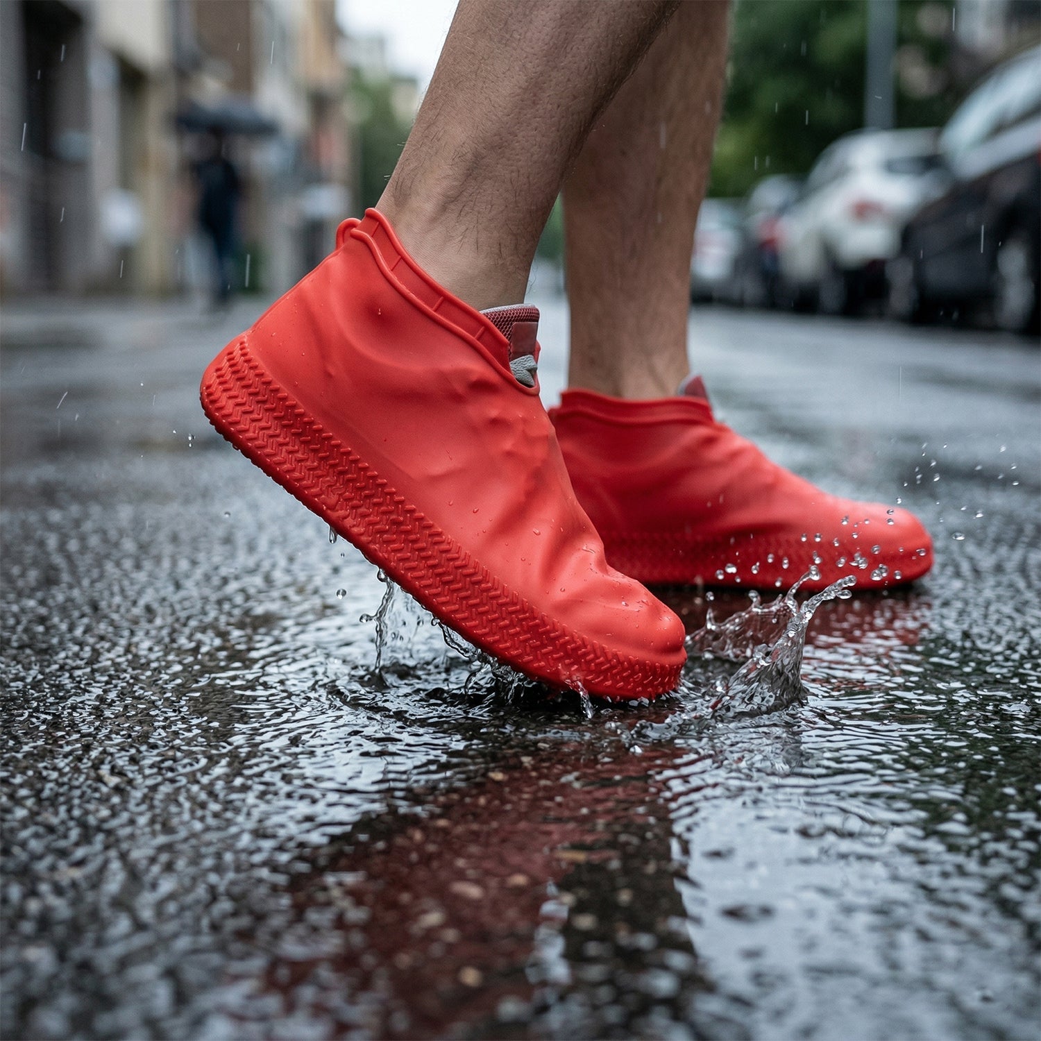 Waterproof Silicone Shoe Cover Red Color (1 Pair, Medium Size)